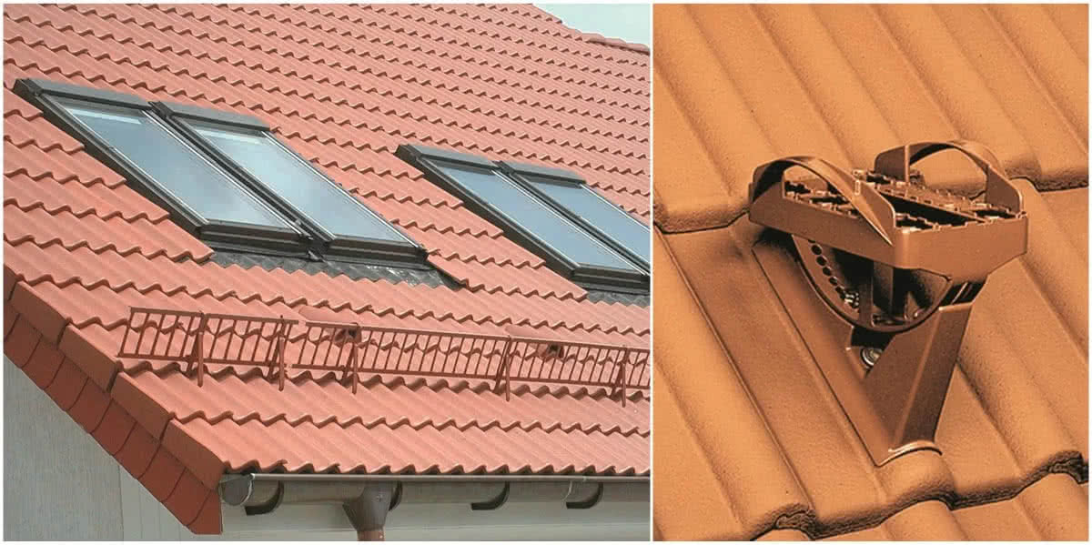 Płotki przeciwśniegowe (po lewej: fot. IBF) oraz stopnie kominiarskie (po prawej: fot. Braas) to niezbędne wyposażenie prawie każdego bezpiecznego dachu. Płotki przeciwśniegowe (po lewej: fot. IBF) oraz stopnie kominiarskie (po prawej: fot. Braas) to niezbędne wyposażenie prawie każdego bezpiecznego dachu.